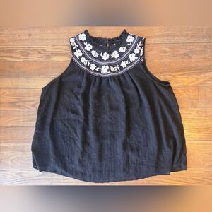 torrid Black Sleeveless Embroidered Yoke Top